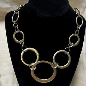 Ralph Lauren Y2K Vintage Gold Tone Open Circle Chain Statement Necklace